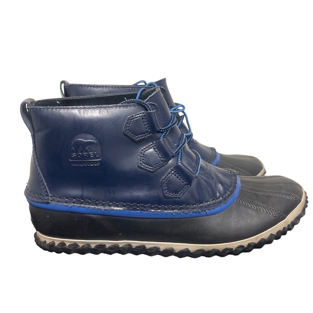 Sorel Out N About Rain Boots Women 10 Navy Blue Waterproof Leather NL2511-464‎